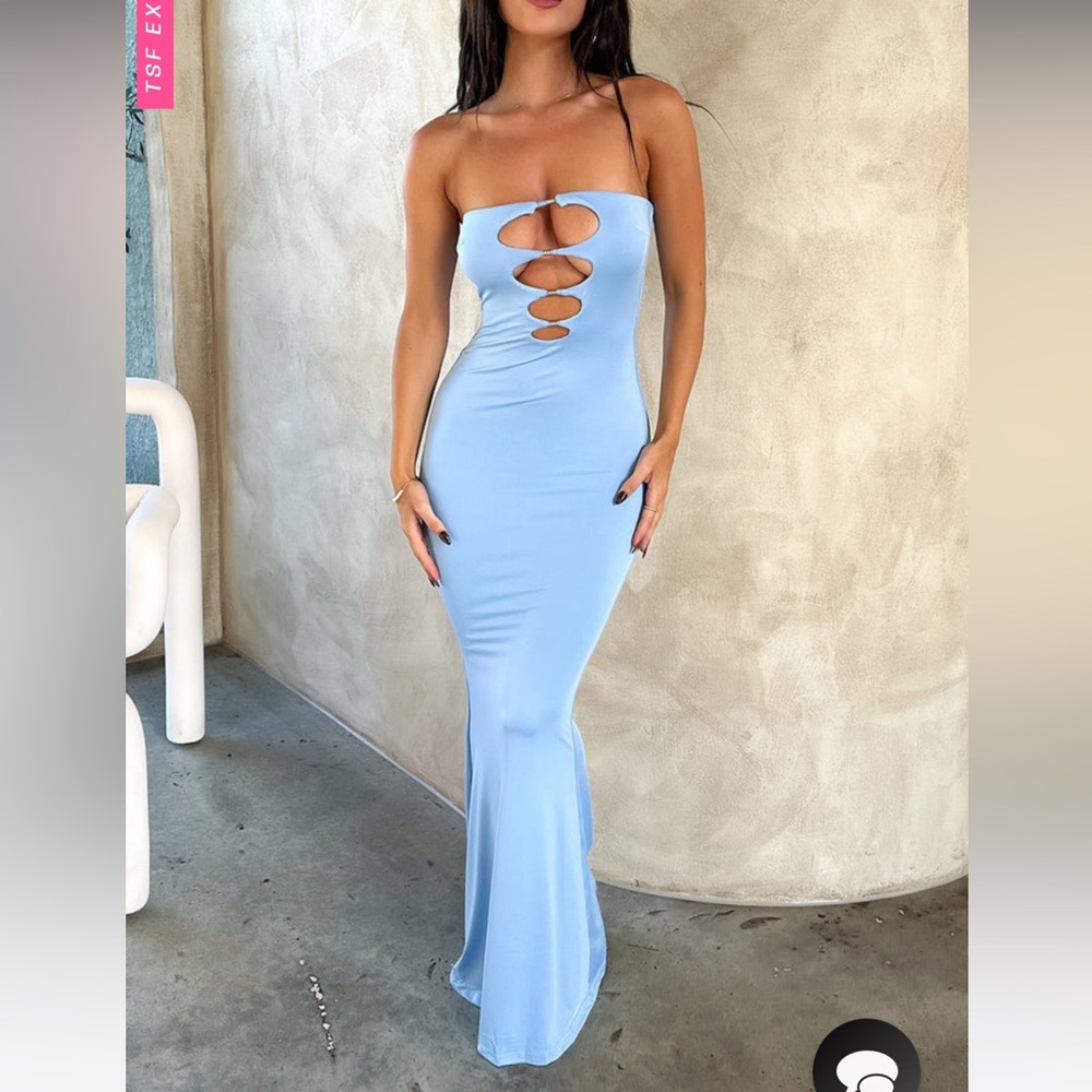 Blue Bodycon Cutout Maxi Dress Thatssofetch